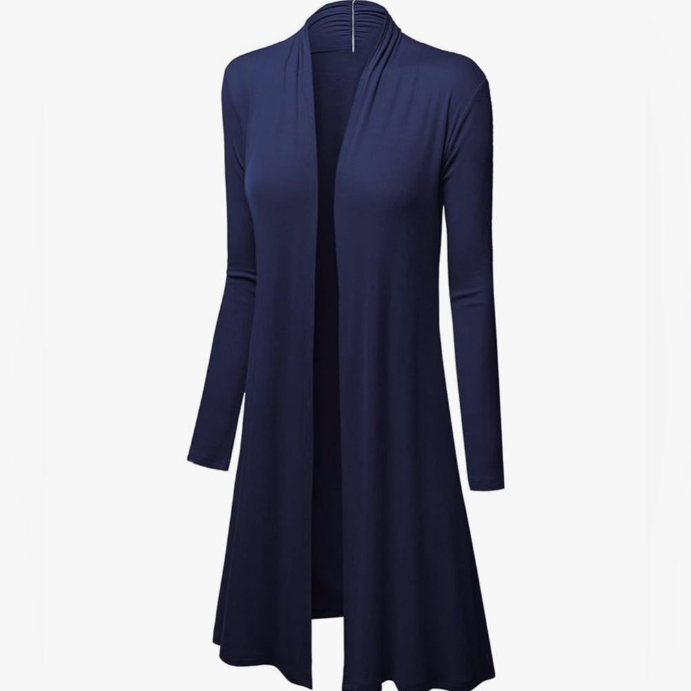 Women's Solid Long Sleeve Open Front Long Cardigan -navy